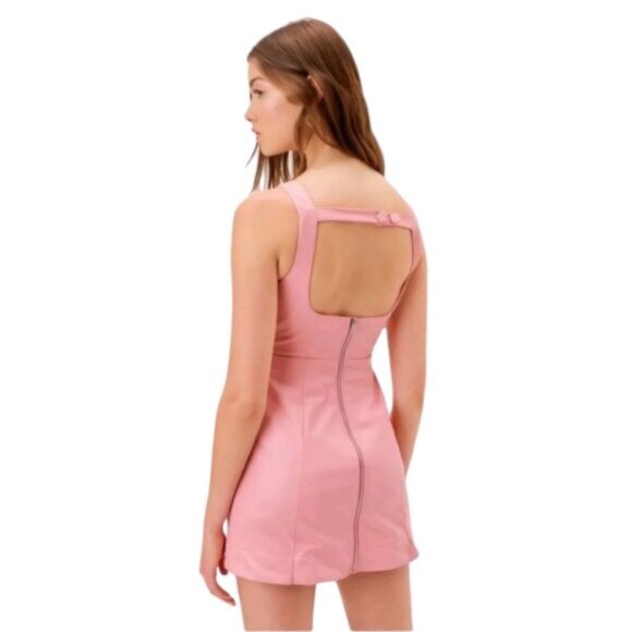 For Love & Lemons Talia Pink Faux Leather Open Back A-Line Mini Dress - Picture 1 of 16